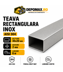 Teava rectangulara inox AISI 304, 30 x 20 x 2 mm, 6 metri